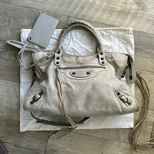Authentic Balenciaga City Bag Light In Grey Lambskin Leather