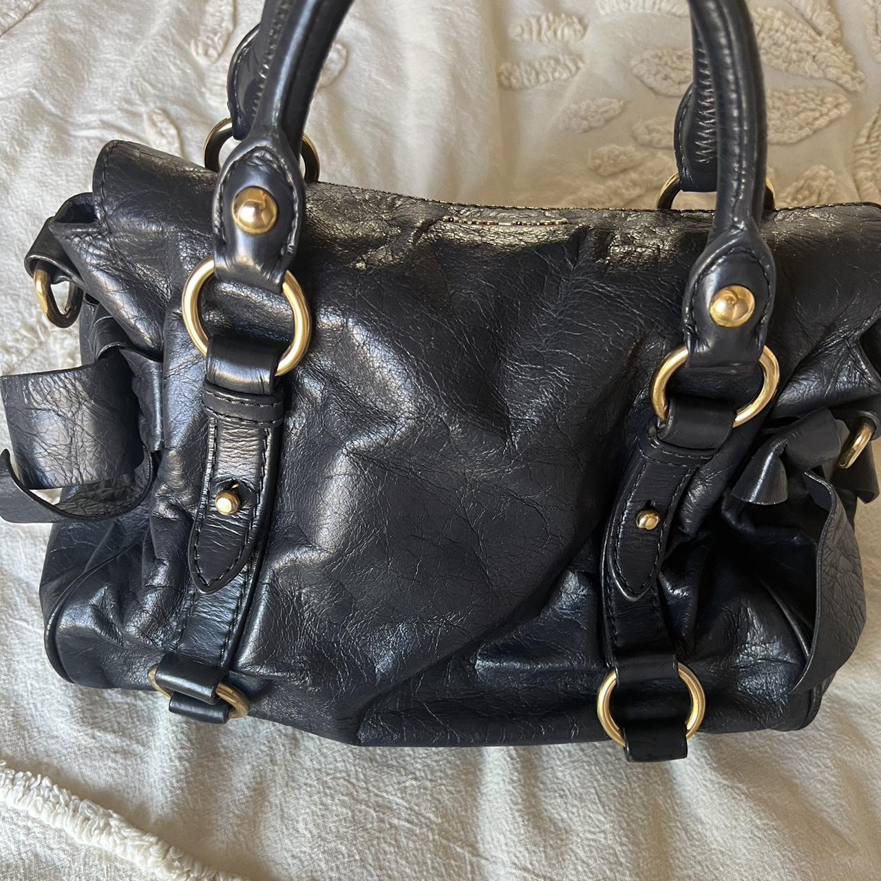 Authentic Miu Miu Vitello Lux Bow Mini Bag – Black