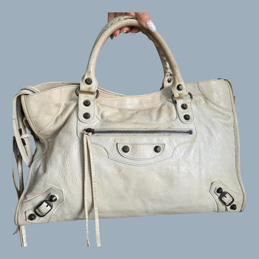 Authentic Balenciaga City Bag – White Lambskin